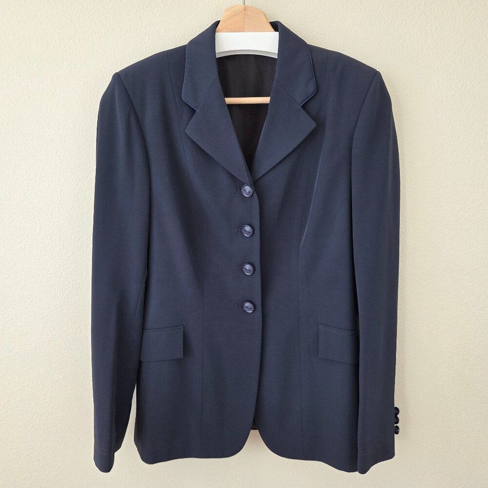 Grand Prix Equestrian Show Coat Size 12 R Slim Navy Button Front Blazer Horse
